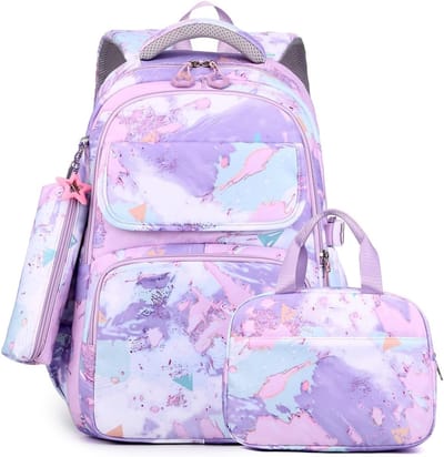 Meisjes Schooltas Set: Rugzak, Broodtrommel en Pennenhouder - Pastel Kleuren