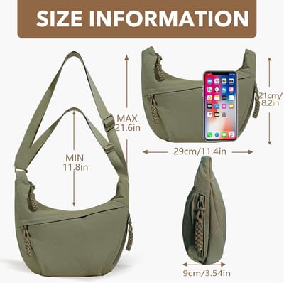 maan tas van nylon voor dames, dumplingtas voor dames, halve maan, crossbody tas met verstelbare riem, dumplingtas voor dagelijks gebruik