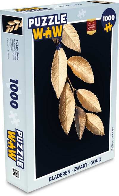 Puzzel Bladeren - Zwart - Goud - Luxe - Planten - Legpuzzel - Puzzel 1000 stukjes volwassenen