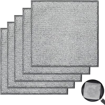 Dailygoods- Schuursponzen Dubbellaags - 5 Stuks - 20 x 20 cm - Metaaldraad/Microvezel - Duurzaam/Roestvrij - Vochtig/Droog Gebruik - Schoonmaakdoeken