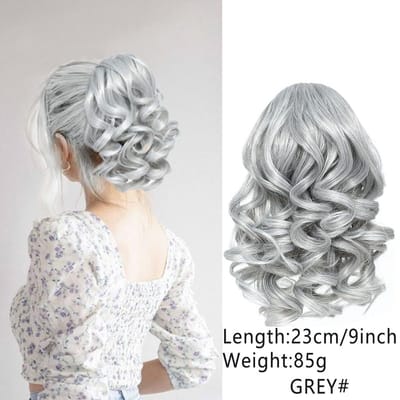 Haarextensies - Extensions Clip In - Golvende Haarverlenging - Haarstuk - Nep Haar - Nephaar - 23cm-Trekkoordstijl [GRIJS]
