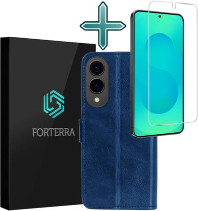 Hoesje Met Screenprotector - Geschikt voor Samsung Galaxy S25 Edge - Luxe Pasjeshouder - Flipcase - Bookcase Portemonee - Flip Case - Kunstleer Book Case - Book Cover - Walletcase - Portemonneehoes - Donkerblauw