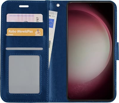 Hoesje - Met Pasjeshouder - Geschikt voor Samsung Galaxy S23 - Luxe Bookcase Portemonee - Flip Case - Kunstleer Book Case - Flipcase - Book Cover - Walletcase - Portemonneehoes - Donkerblauw