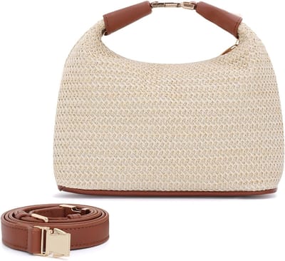 Dames Woven Strohandtas, Zomer Crossbody Strandtas met Handvat, Kleine Schooltas voor Vakantie en Dagelijks Gebruik