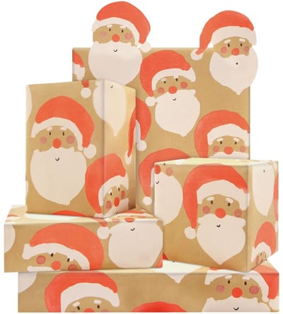 Dailygoods- Inpakpapier Kerstman - Bruin Kraftpapier - 43 cm x 3 m - Feestelijke Patronen - Duurzaam - Ideaal voor Cadeaus - Cadeaupapier
