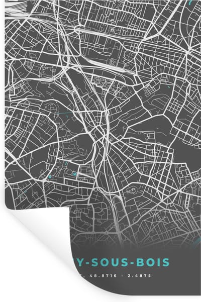 Muurstickers - Sticker Folie - Rosny-sous-Bois - Plattegrond - Kaart - Stadskaart - Frankrijk - 20x30 cm - Plakfolie - Muurstickers Kinderkamer - Zelfklevend Behang - Zelfklevend behangpapier - Stickerfolie
