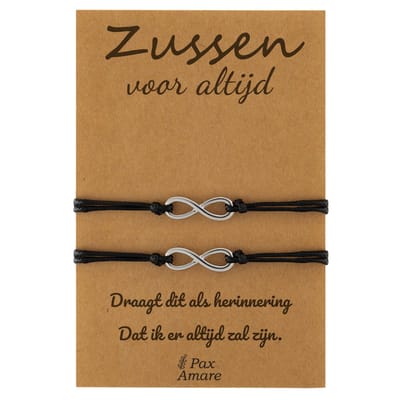 Vriendschapsarmbandjes voor 2 "Zussen voor altijd" - Oneindigheidsteken - Sisters Armbandjes met Cadeau Kaartje - Zilverkleurig - Elastisch Verstelbaar - Pax Amare