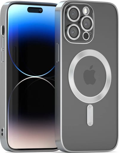 Coverzs telefoonhoesje geschikt voor Apple iPhone 13 Pro Max Magneet hoesje met camera cover - magnetisch hoesje - zilver