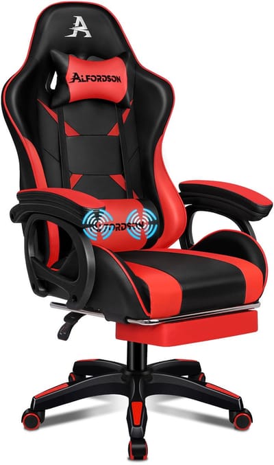 ALFORDSON - Gaming stoel met massage lendenkussen - X-Large - 5 massage modi - USB aansluiting - Uitschuifbare voetensteun - Verstelbare rugleuning 90°-150° - Ergonomisch