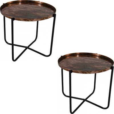 2x stuks ronde bijzettafels/plantenstandaarden koper/zwart 35 cm - plantenhouder/plantentafel/oppottafel