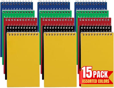 3x5 in College Ruled Draadgebonden Memo Blokken - 75 Vellen per Pad, 15 Pads per Pack, Kleur Assortiment