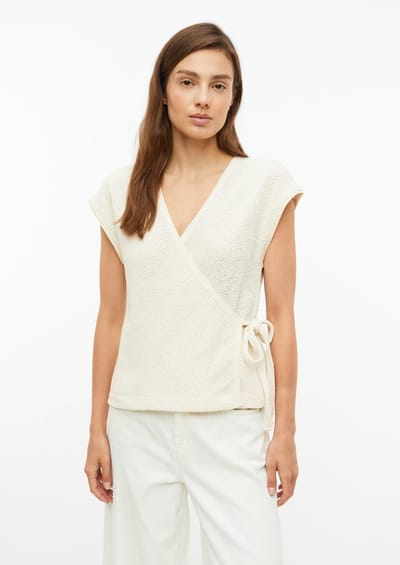 V-hals T-shirt van zacht katoen met omgerolde zoom voor vrouwen s.Oliver