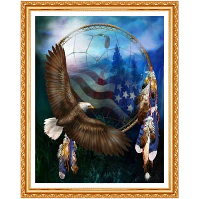 Animal, broderie diamant, aigle, complet, point de croix, 5D, mur, rond, strass, Kits, bricolage, décoration d'intérieur, cadeau 20X30CM blue