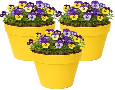 Mega Collections Plantenpot / bloempot - 3x - kunststof - geel - binnen/buiten - D26 x H22 cm