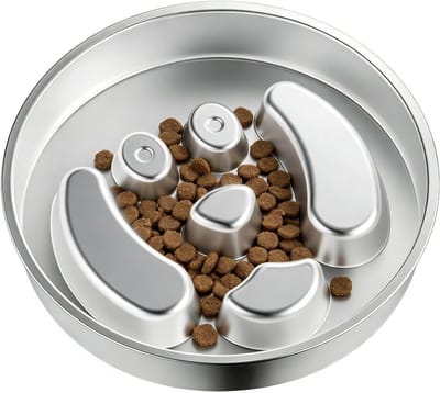 Langzame Voerbak - Honden Puzzelbak - Interactief Voeren - Morsvrij Ontwerp - 22 cm Diameter - Zilverkleurig
