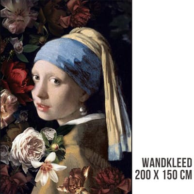 Allernieuwste.nl® Meisje met de Parel en Bloemen Wandkleed Groot XL Wandtapijt Wanddecoratie Muurkleed Tapestry - Johannes Vermeer - Kleur - 200 x 150 cm