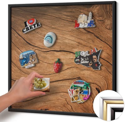 Wallfluent - Bruin Magneetbord met Patronen - 50 cm x 50 cm - Magneetbord met Zwarte Frame - Gebarsten houttextuur - Magnetisch Bord voor Thuis en Kantoor - Magnetisch Bord voor Magneten - Magneetbord voor Herinneringen