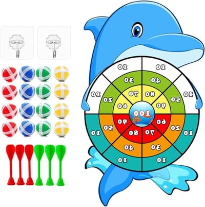 Inovra Plus - Groot kinderdartbord om op te hangen voor binnen- en buitenspeelplezier - Inclusief 16 kleverige ballen en 6 darts - Geschikt voor feestjes