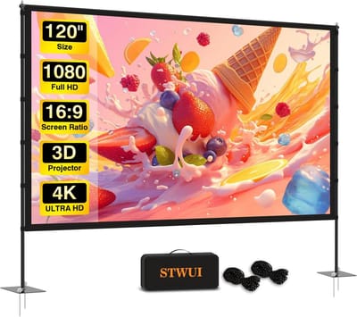Projectorscherm met Standaard - Draagbaar Scherm Film Scherm - Buitenfilms Kijken - Kreukvrij Melkzijde Materiaal - 120 Inch 16:9 - Wit