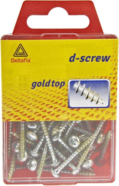 Hardhoutschroef. cilinderkop. 4.0 x 16mm. lang. kruiskop-PZD-2. met smeerfilm. verzinkt. 200 stuks Spaanplaatschroeven. Deltafix. D-Screw-Gold-Top.