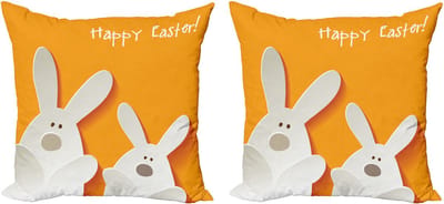 ABAKUHAUS Paaskussensloopset (2 stuks), Vrolijke Paashaasjes, 40 cm, Oranje Kokosbruin
