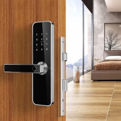 Elektronisch Deurslot Met Vingerafdruk Telefoon Code Kaart Sleutel App Bediening Bluetooth Wifi Model Roma Zilver