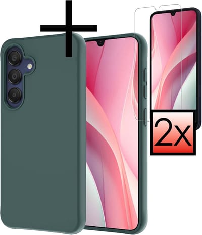 Hoesje - Met 2x Screenprotector - Geschikt voor Samsung Galaxy A15 - Sterk & Shockproof - Back Cover - Siliconen Case - Telefoon Hoes - Donkergroen