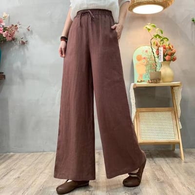 Katoen en Linnen Broek Dames High-waisted Losse Broek Casual Broek Koord Elastische Taille Zomer Dunne Broek Nieuw 5XL beige