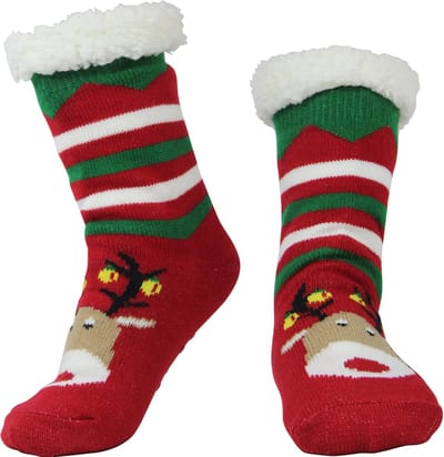 JAXY - Huissokken Dames - Verwarmde Sokken - Anti Slip Sokken - Huissokken - Bedsokken - Warme Sokken - Kerstcadeau Voor Vrouwen - Thermosokken - Dikke Sokken - Fluffy Sokken - Kerstsokken Dames en Heren - Rudolf Rood