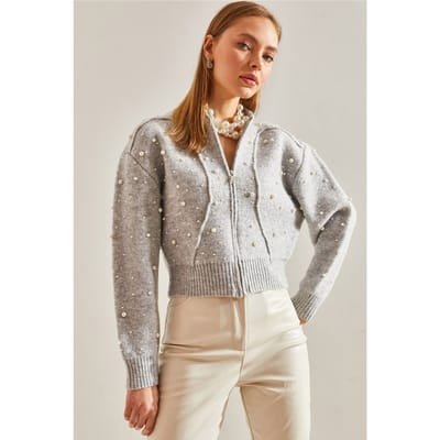 Parels Versierde Rits Crop Vest