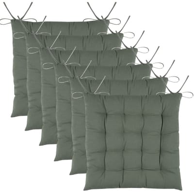 Stof Textile stoelkussens DUO - 6x - groen - 38 x 38 x 3.5 cm - touwtjes sluiting - zitkussens - binnen/buiten