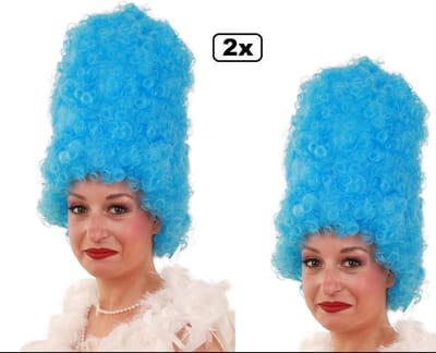 2x Pruik Curly hoog turquoise - Carnaval thema feest optocht festival