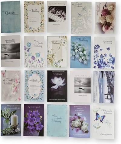 Cards & Crafts 20 Condoleancekaarten - Met Oprechte Deelneming Wenskaart - 12 x 17 cm - gevouwen kaart Inclusief envelop