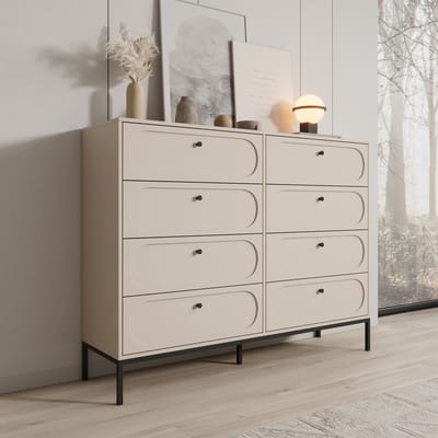 Meubella - Montserrat - Ladekast met 8 lades - Beige - 150x40x115 cm