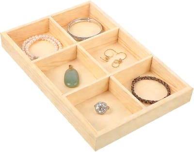 Multifunctionele Houten Opbergdoos met 6 Compartimenten voor Organiseren van Kleine Voorwerpen, Ideaal voor Thuis en Kantoor, Praktische Sorteringsoplossing voor Bureauaccessoires