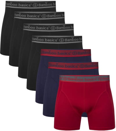 Bamboo Basics Heren Bamboe Boxershorts Rico (7-pack) - Zwart, Navy en Rood - Ondergoed Heren - Boxershort Heren Lange pijp - Maat XXXL