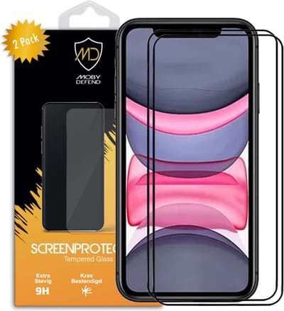 2-Pack MobyDefend Screenprotectors - Geschikt voor Apple iPhone 11 / iPhone XR - Screensavers Met Zwarte Randen - Gehard Glas