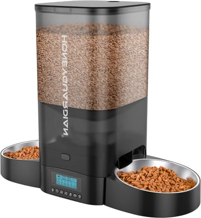 Automatische Voerdispenser voor 2 Katten of Honden, 5L Capaciteit met Timer, Evenwichtige Voedselverdeling en 10s Stemopname voor 1-6 Maaltijden per Dag