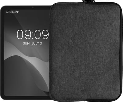 kwmobile universele tablet hoes geschikt voor 9,7"-11" Tablet hoesje - Stoffen cover voor tablets 25,6 x 18,1 cm - Tablet sleeve met rits - In donkergrijs