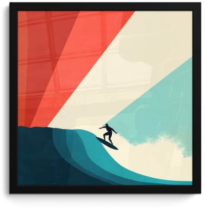 Poster in lijst - Fotolijst 40x40 cm - Posters - Surfer - Abstract - Golven - Zonnestralen - Posterlijst zwart - Decoratie - Wanddecoratie woonkamer - Muurdecoratie slaapkamer - Kerstversiering - Kerstdecoratie voor binnen - Kerstmis