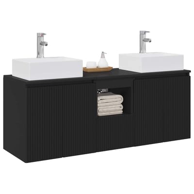 vidaXL - Badkamerkast - set - 3 - st - Zwart - 129 - x - 41 - x - 79,5 - cm - Bewerkt - hout