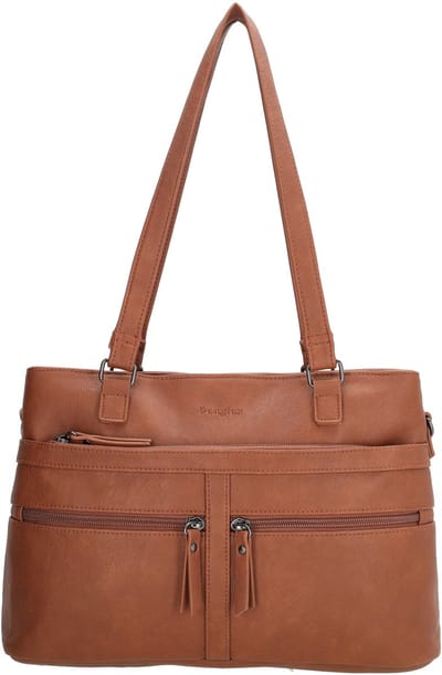 Beagles Majorca Schoudertas - Dames - Twee Hoofdvakken Met Rits - Verstelbare En Afneembare Schouderband - Shopper - Cognac