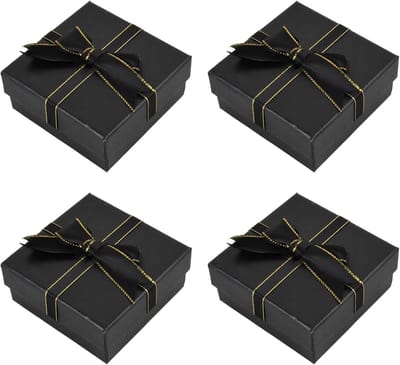 Sieraden Geschenkdozen Set van 4, Kartonnen Display Boxen voor Oorbellen en Ringen, Verpakking met Strik, Beige Vierkante Dozen voor Sieradenopslag