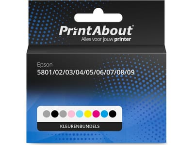 PrintAbout huismerk Inktcartridge 5801/02/03/04/05/06/07/08/09 (T580) Kleurenbundels Multipack Geschikt voor Epson