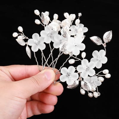 Dailygoods- Haarspelden 5 stuks - Bloem Motief - Imitatieparel - Bruiloft Accessoires - Geschikt voor Feestjes - Pakketgrootte 12x10x1.5cm - Haarsieraden
