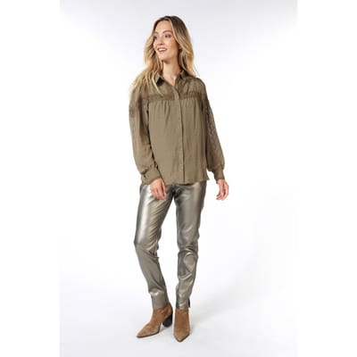 EsQualo Blouse Tapes Plumetis Army Green Maat: 36 | Longsleeves Outlet | Dames | Bruin