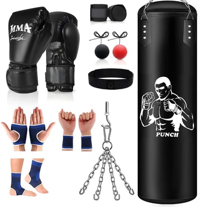 Miryx Bokszak - Bokszakophangset - Boxbal - Microvezelleer Zware Tas - Grappling - 160 cm - Bokshandschoenen - Hand-/polsbeschermers