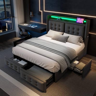 Tweepersoonsbed 160x200 cm met Opbergruimte, Hoofdeinde, LED en USB-C Opladen
