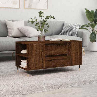 vidaXL - Salontafel - 102x44,5x50 - cm - bewerkt - hout - bruin - eikenkleur