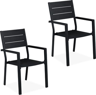 tuinstoel met armleuning - set van 2 - tot 150 kg - balkonstoel - zwart